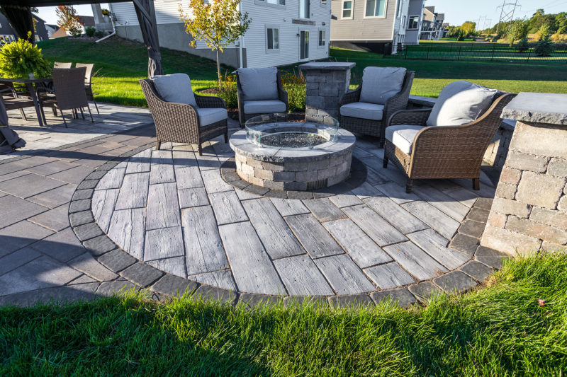 Rochester Concrete Products® Barn Plank Tile & Grand Fire Pit