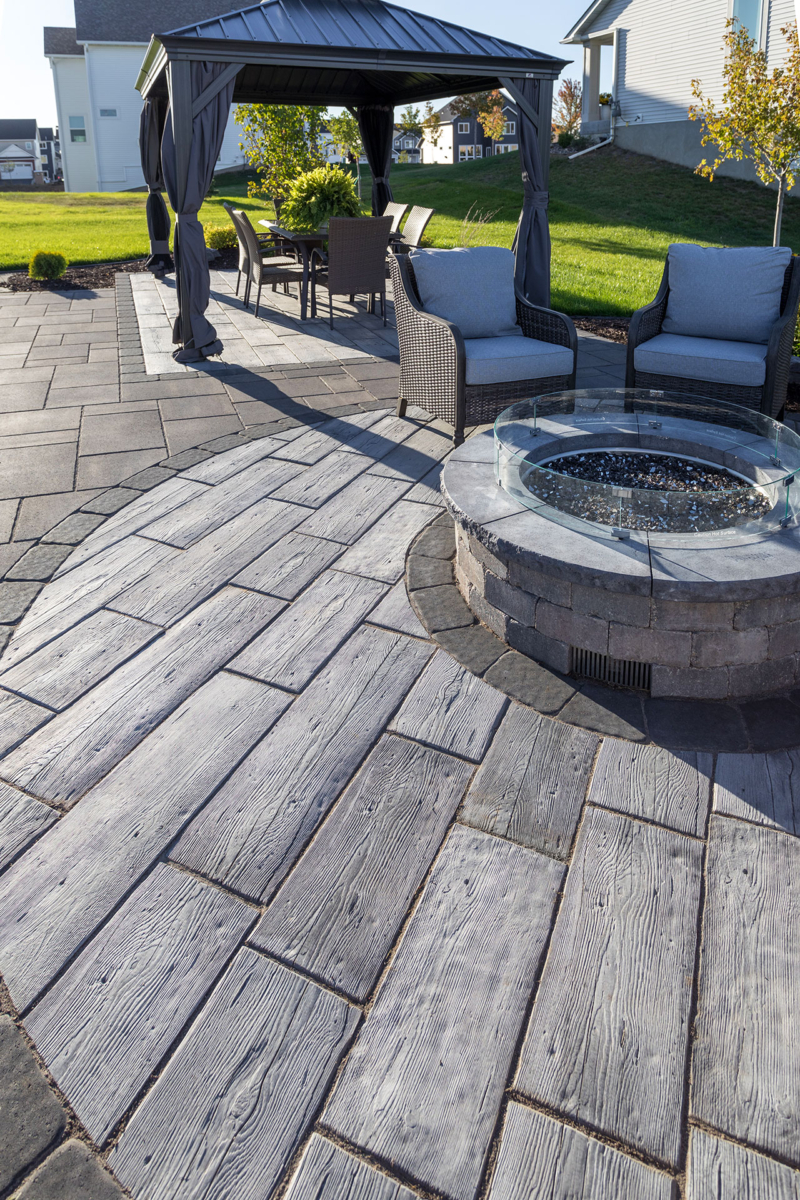 Rochester Concrete Products® Barn Plank Tile & Grand Fire Pit